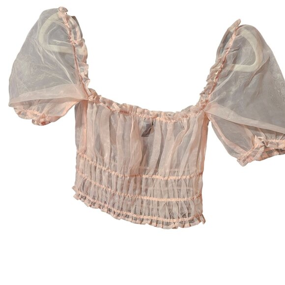 Sheer Peach Organza Puff Sleeve Smocked Crop Top - Forever 21 - Size M - Picture 5 of 5